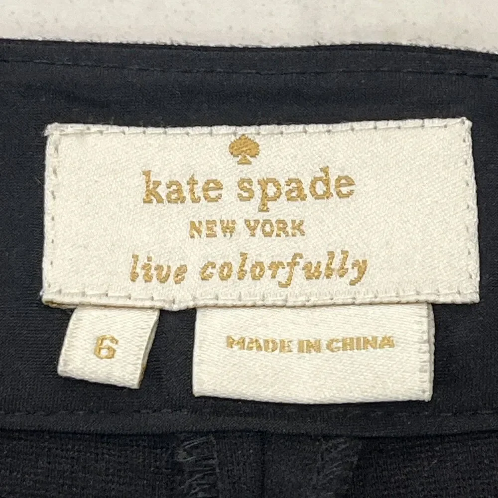 Kate Spade Skinny Ankle Pants‎ Womens 6 Black Gold Tone Side Zip Stretch Viscose